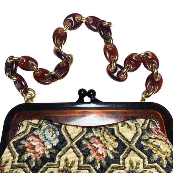 VINTAGE Walborg RARE Petit Point Tapestry Bag With Lucite Chain Strap - Picture 4 of 6